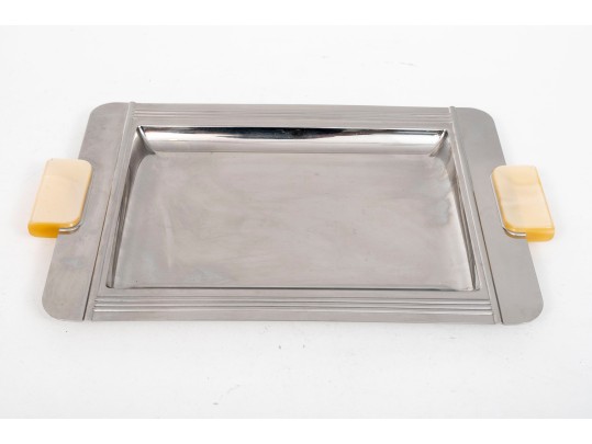 Two Jean Couzon Art Deco Style 18/10 Stainless Steel Serving Trays, Made In France