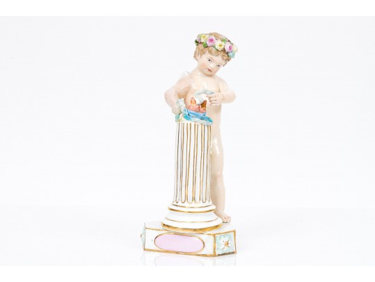 Meissen Antique Lovely Crowned Cupid And Lovebirds 