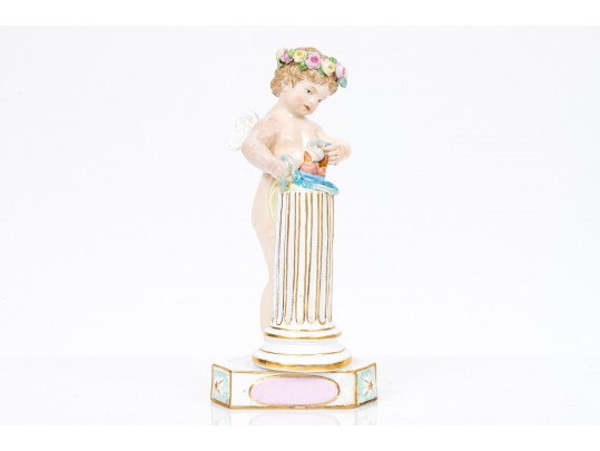 Meissen Antique Lovely Crowned Cupid And Lovebirds 
