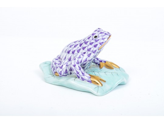 Herend Hand Painted Frog On Leaf