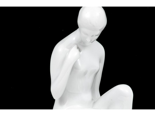 Royal Dux Elegant White Porcelain Seated Nude Figure