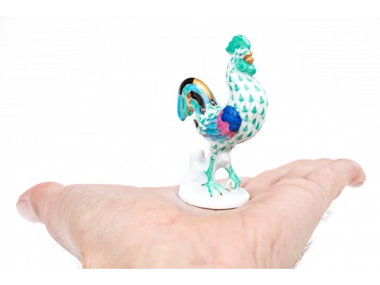 Herend Handsome Diminutive Standing Green Fishnet Rooster