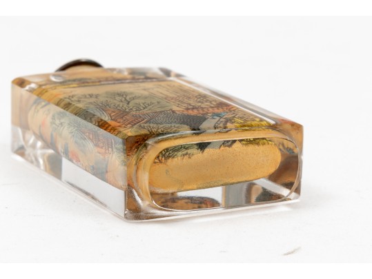 Set Of Four Scenic Reverse Painted Glass Bottles, Boxed, By Riverscene