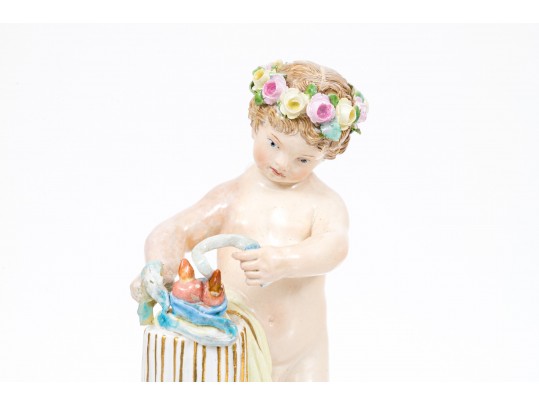 Meissen Antique Lovely Crowned Cupid And Lovebirds 