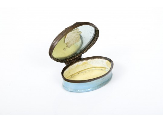 Antique Blue Purple Enamel Battersea Box With A Mother And Child Scene