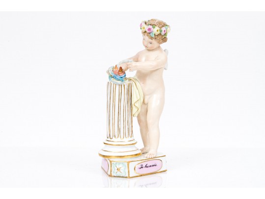 Meissen Antique Lovely Crowned Cupid And Lovebirds 