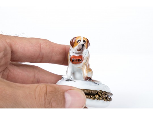 Vintage Adorable Figural St. Bernard Dog Form, Peint Main Limoge, France Box