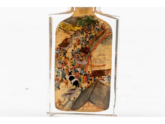 Set Of Four Scenic Reverse Painted Glass Bottles, Boxed, By Riverscene