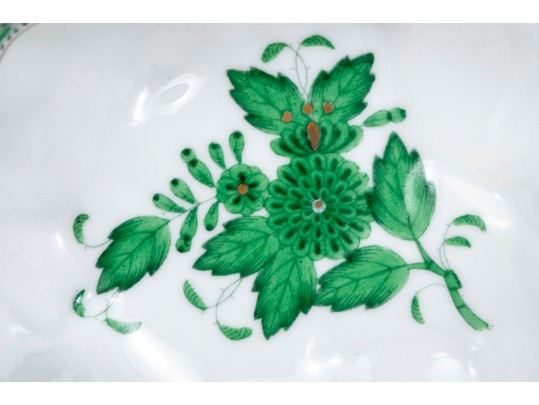 Herend Hungary Chinese Bouquet Green Handled Dish