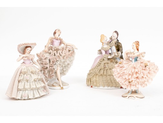 Group Of Four Porcelain & Lace Figurines