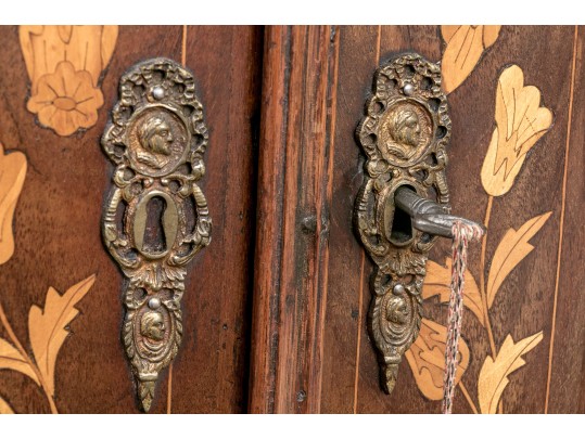 Magnificent 19th Century Dutch Marquetry Satinwood Walnut Double Door Cabinet