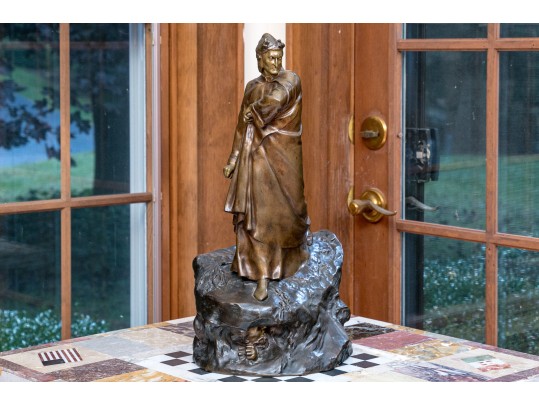 DeLaguey Stamped Antique Bronze Dark Patinated Sculpture Of Dante