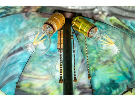 Antique Arts And Crafts Slag Glass Lamp, Ca. 1900-1920