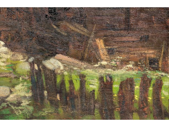 Antique Oil On Board, Norwegian Mountain House Landscape