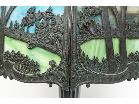 Antique Arts And Crafts Slag Glass Lamp, Ca. 1900-1920