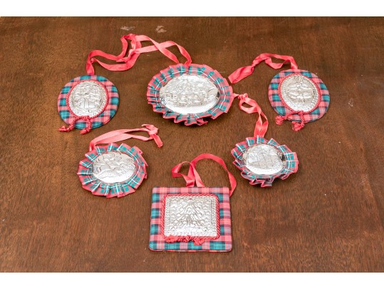 Group Of Six Vintage Repousse Sterling Silver Christmas Ornaments 