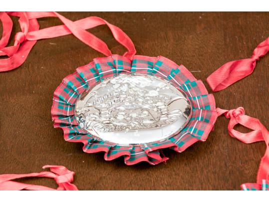 Group Of Six Vintage Repousse Sterling Silver Christmas Ornaments 