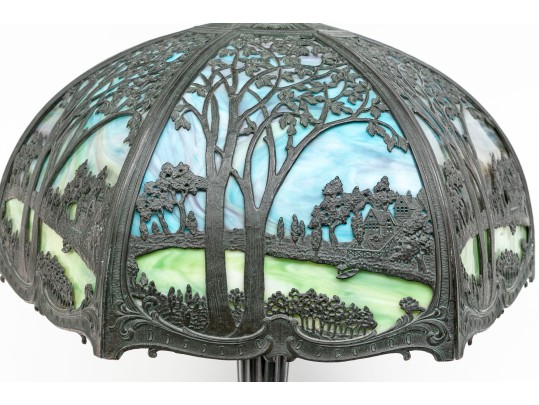 Antique Arts And Crafts Slag Glass Lamp, Ca. 1900-1920