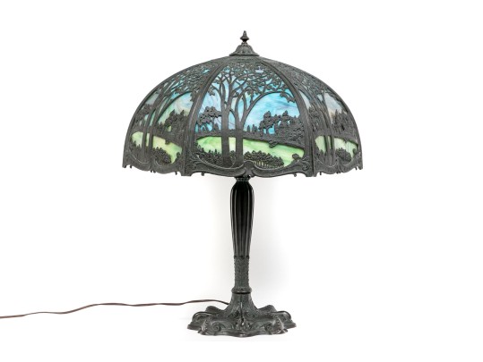 Antique Arts And Crafts Slag Glass Lamp, Ca. 1900-1920