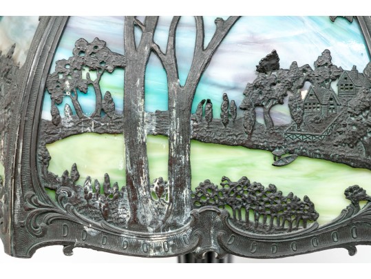 Antique Arts And Crafts Slag Glass Lamp, Ca. 1900-1920