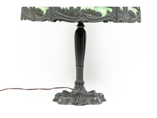 Antique Arts And Crafts Slag Glass Lamp, Ca. 1900-1920