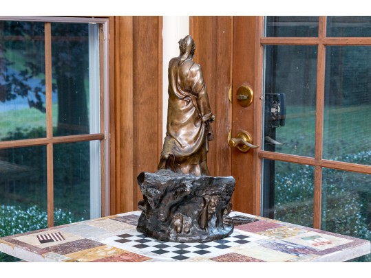 DeLaguey Stamped Antique Bronze Dark Patinated Sculpture Of Dante
