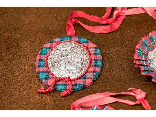 Group Of Six Vintage Repousse Sterling Silver Christmas Ornaments 
