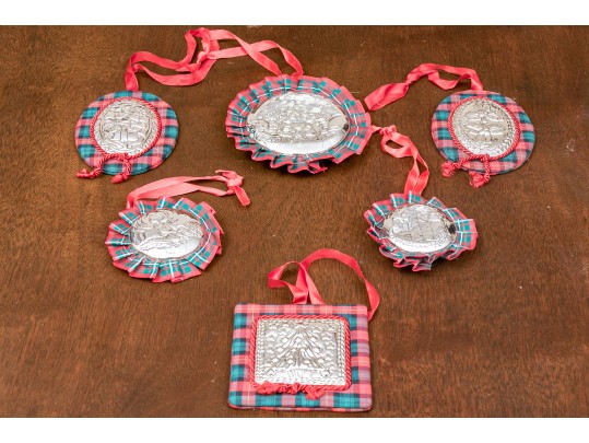 Group Of Six Vintage Repousse Sterling Silver Christmas Ornaments 