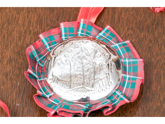 Group Of Six Vintage Repousse Sterling Silver Christmas Ornaments 