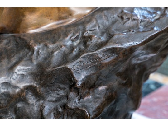 DeLaguey Stamped Antique Bronze Dark Patinated Sculpture Of Dante