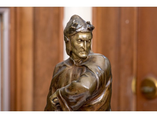 DeLaguey Stamped Antique Bronze Dark Patinated Sculpture Of Dante
