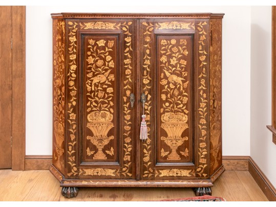 Magnificent 19th Century Dutch Marquetry Satinwood Walnut Double Door Cabinet