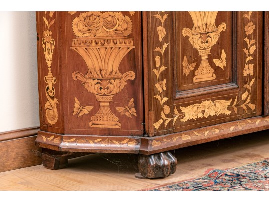 Magnificent 19th Century Dutch Marquetry Satinwood Walnut Double Door Cabinet