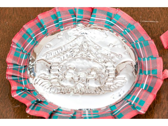 Group Of Six Vintage Repousse Sterling Silver Christmas Ornaments 