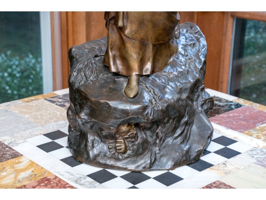 DeLaguey Stamped Antique Bronze Dark Patinated Sculpture Of Dante