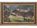 Antique Oil On Board, Norwegian Mountain House Landscape