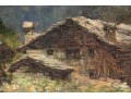 Antique Oil On Board, Norwegian Mountain House Landscape