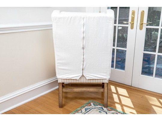 White Cotton Slip Covered Wing Chair