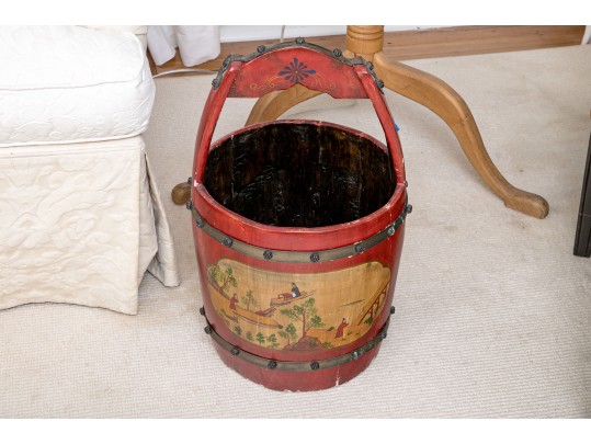 Lovely Semi Antique Paint Finished Asian Water Bucket