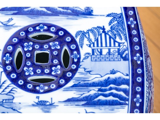Chinese Blue And White Glazed Ceramic Square Garden Seat
