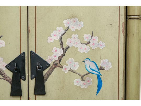 Chinese Faux Bamboo Cabinet In Green Finish