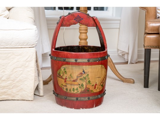 Lovely Semi Antique Paint Finished Asian Water Bucket