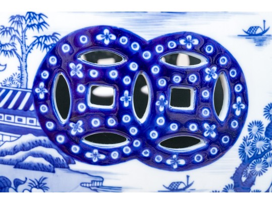 Chinese Blue And White Glazed Ceramic Square Garden Seat