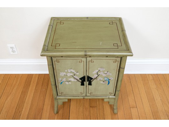 Chinese Faux Bamboo Cabinet In Green Finish
