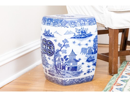 Chinese Blue And White Glazed Ceramic Square Garden Seat