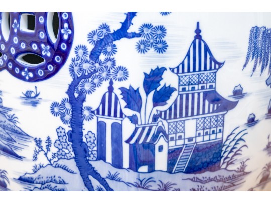 Chinese Blue And White Glazed Ceramic Square Garden Seat