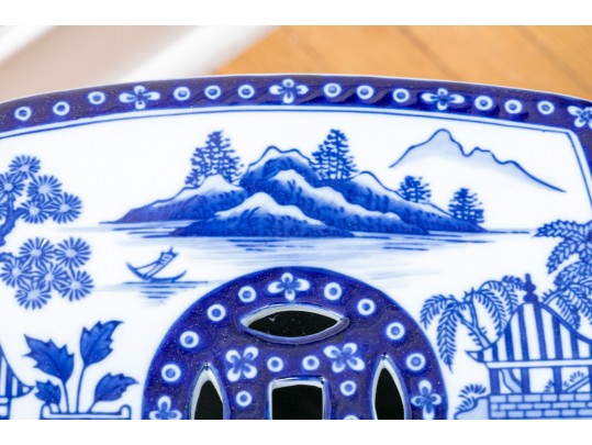 Chinese Blue And White Glazed Ceramic Square Garden Seat
