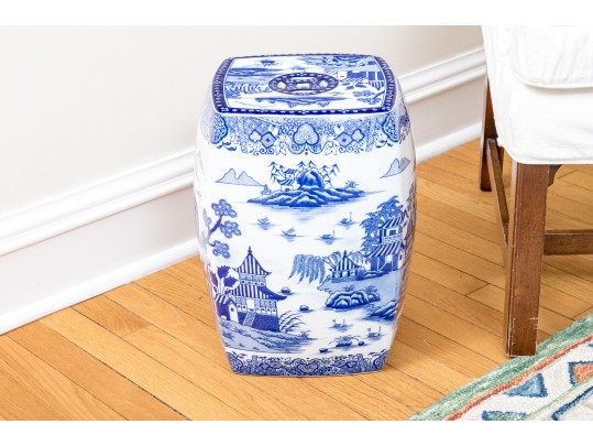 Chinese Blue And White Glazed Ceramic Square Garden Seat