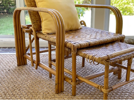 Vintage Bamboo And Rattan Triple Arm Adjustable Lounge Chair