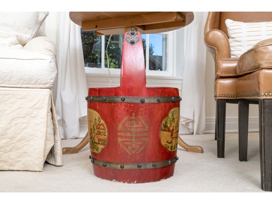 Lovely Semi Antique Paint Finished Asian Water Bucket